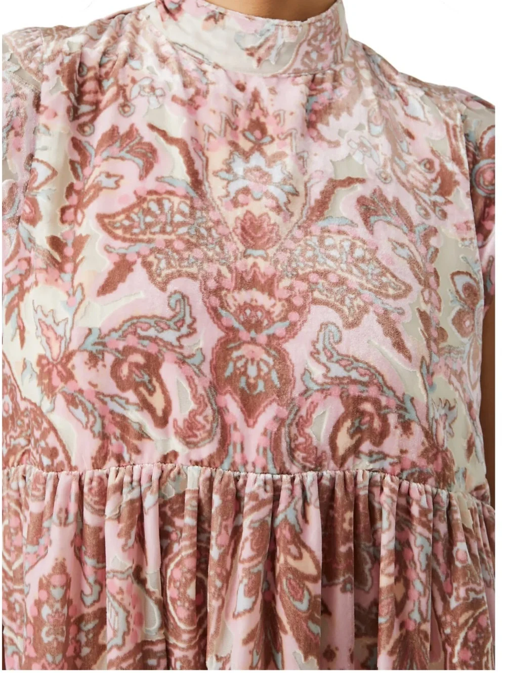 Free People All The Time Velvet Pink Paisley Boho Mini Dress Size XS Oversized
